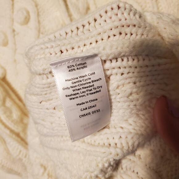 Talbots Ivory Cable Knit Funnel Neck Sweater Women's Size Small - Picture 8 of 10
